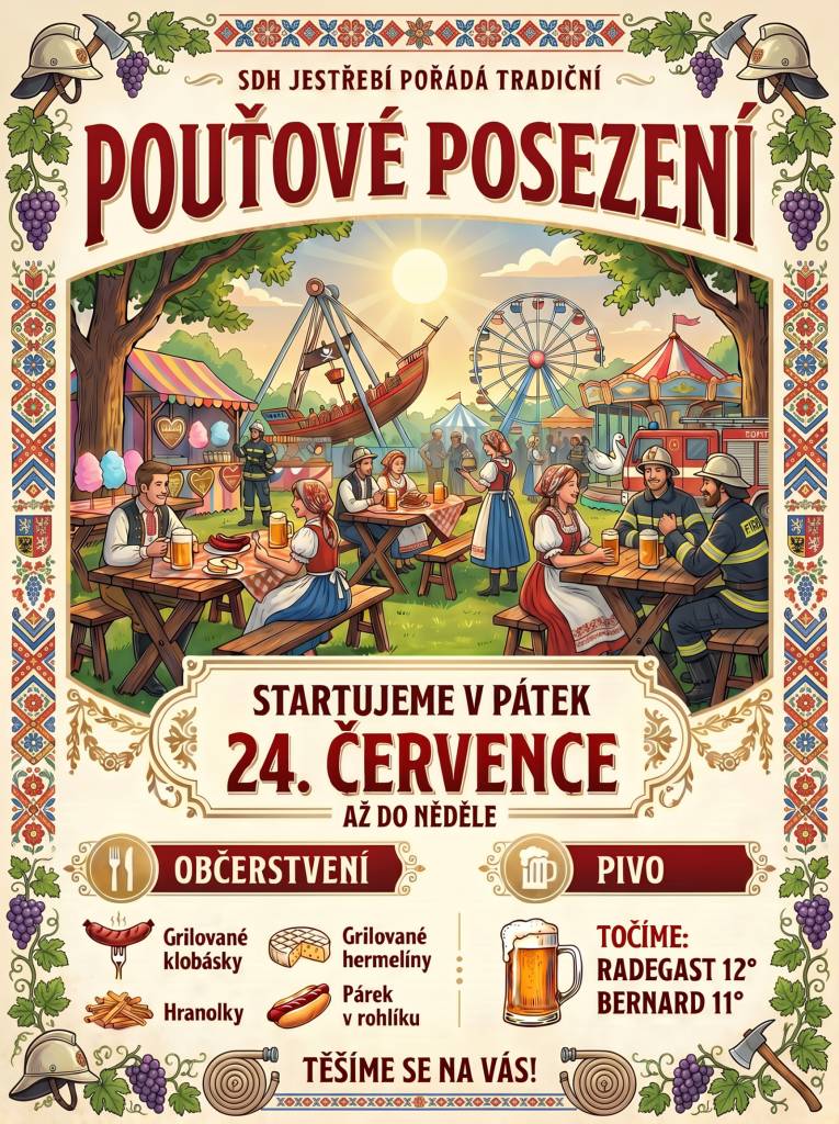 SDH Jestřebí pořádá Pouťové posezení.  Startujeme v pátek 24. července až do neděle.
