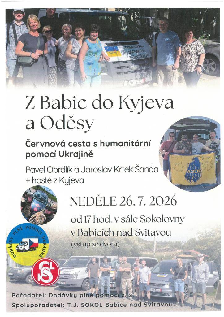 Sál Sokolovny Babice nad Svitavou 26.7.2026 od 17:00 hodi