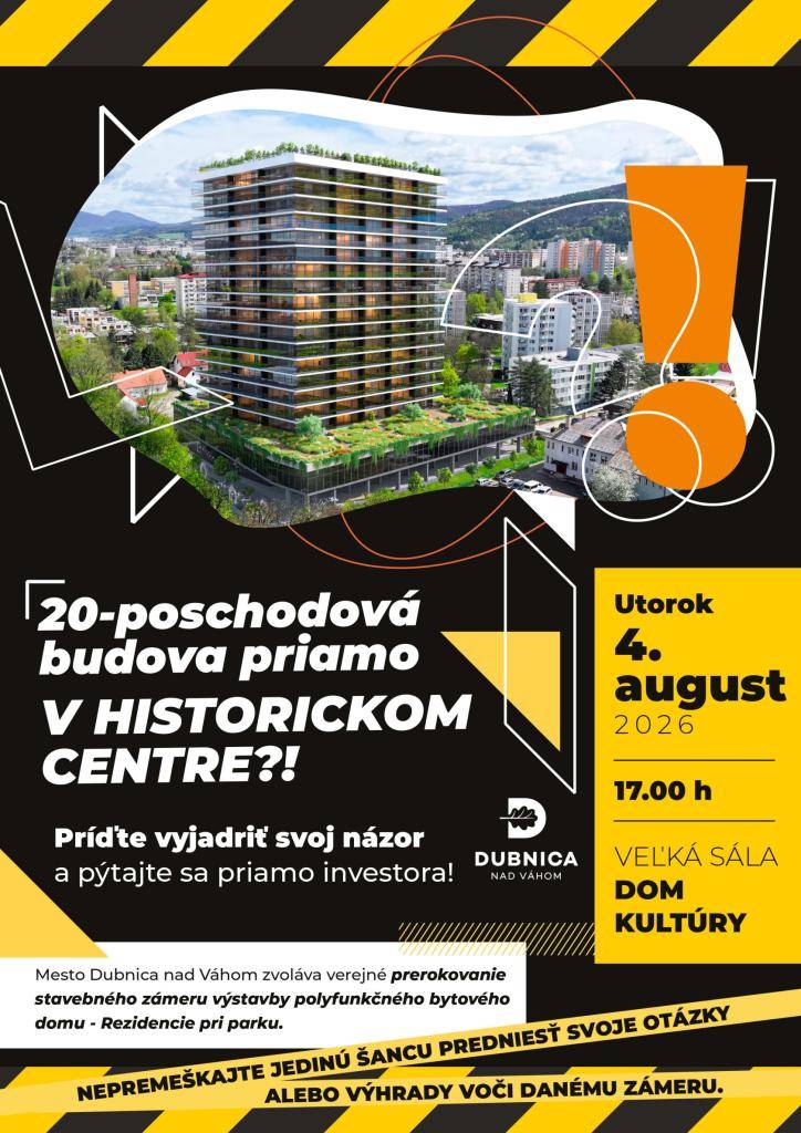 Mesto Dubnica nad Váhom ako dotknutá obec oznamuje verejné prerokovanie navrhovanej výstavby polyfunkčného bytového domu - Rezidencie pri parku.