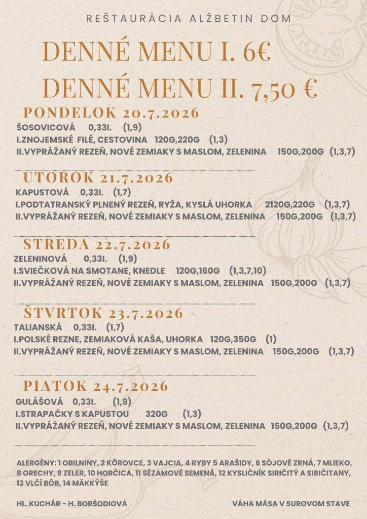 Jedálny lístok 20.7.-24.7.2026