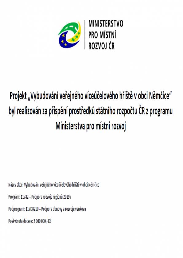 Realizováno za přispění prostředků státního rozpočtu ČR z programu Ministerstva pro místní rozvoj
