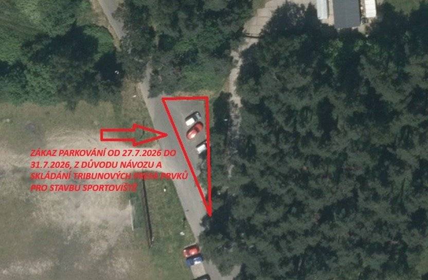 Oznamujeme občanům, že od 27.7.2026 do 31.7.2026 bude zákaz parkování na parkovišti pod hřištěm TJ Baník Habartov, z důvodu návozu a skládání tribunových prefa prvků pro stavbu sportoviště. Děkujeme za pochopení