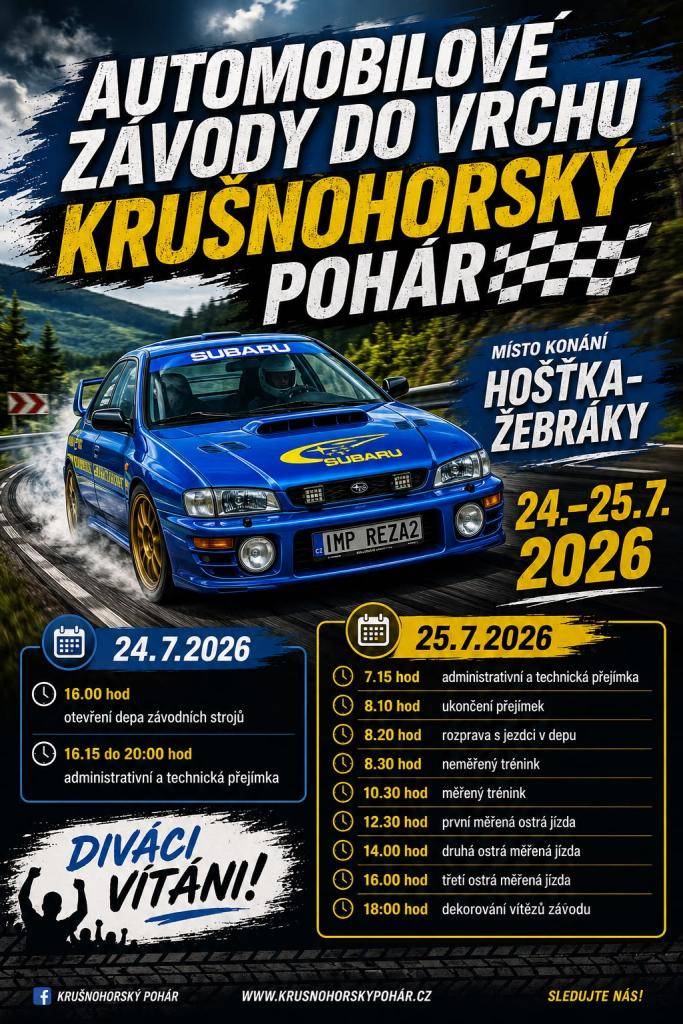 Dne 25. července 2026 se uskuteční závod do vrchu mezi obcí Hošťka a Žebráky.