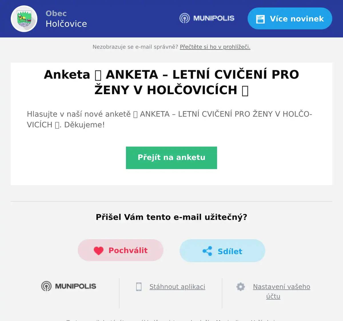 Hlasujte v naší nové anketě 💚 ANKETA – LETNÍ CVIČENÍ PRO ŽENY V HOLČOVICÍCH 💚. Děkujeme!
