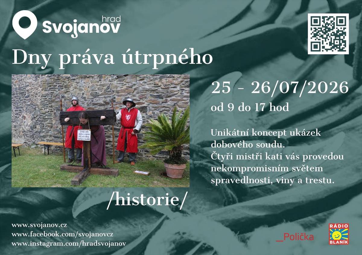 V sobotu 25. července a v neděli 26. července 2026 Program probíhá od 10 do 17 hodin Na zámeckém nádvoří a ve venkovních prostorách hradu    (Kultura / Hrad Svojanov)