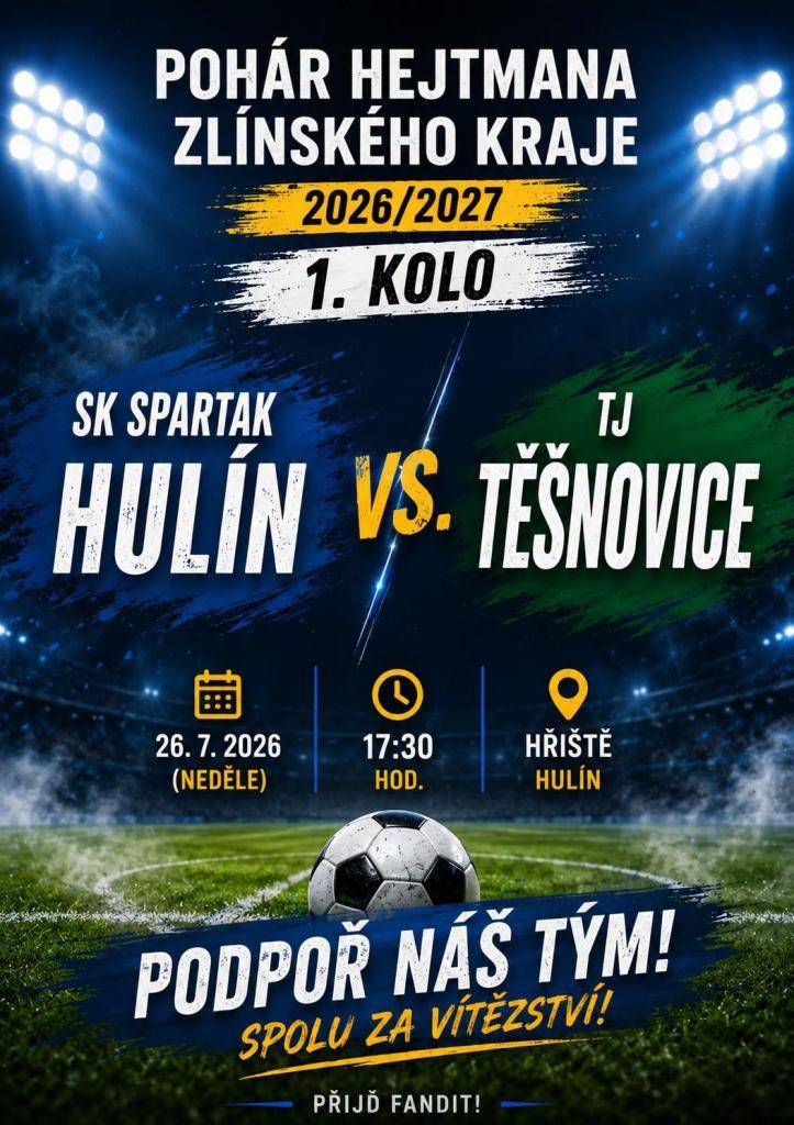 Spartak Hulín zve všechny své fanoušky na domácí pohárové utkání!