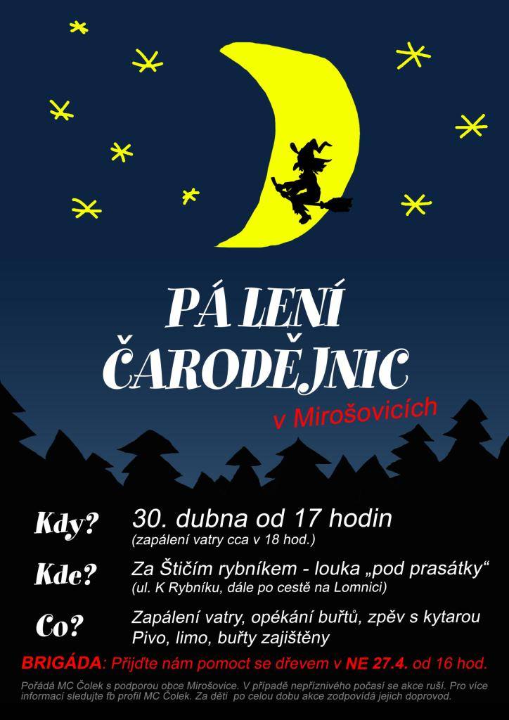 Čarodějnice, oheň, buřty, pivo, limo, zpěv..
