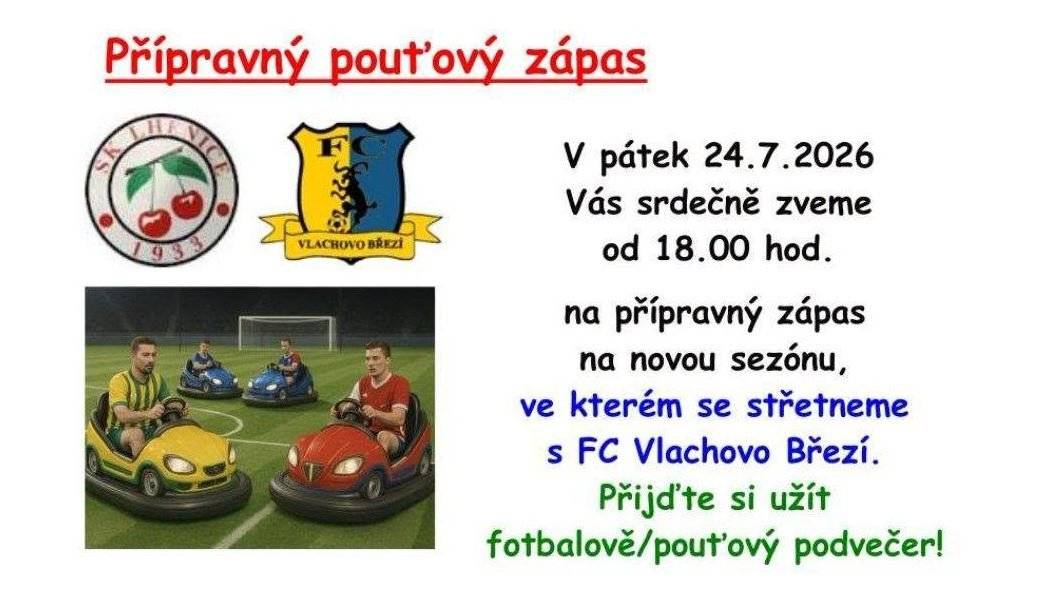 📽 Srdečně zveme v pátek 24. 7. na přípravný poťový zápas místního fotbalového klubu, pouťové posezení za sokolovnou a v sobotu 25.7. na pouťovou zábavu v hotelu. Ke každé akci přikládáme pozvání pořadatelů. Přijďte si užít pouťovou atmosféru naplno.
