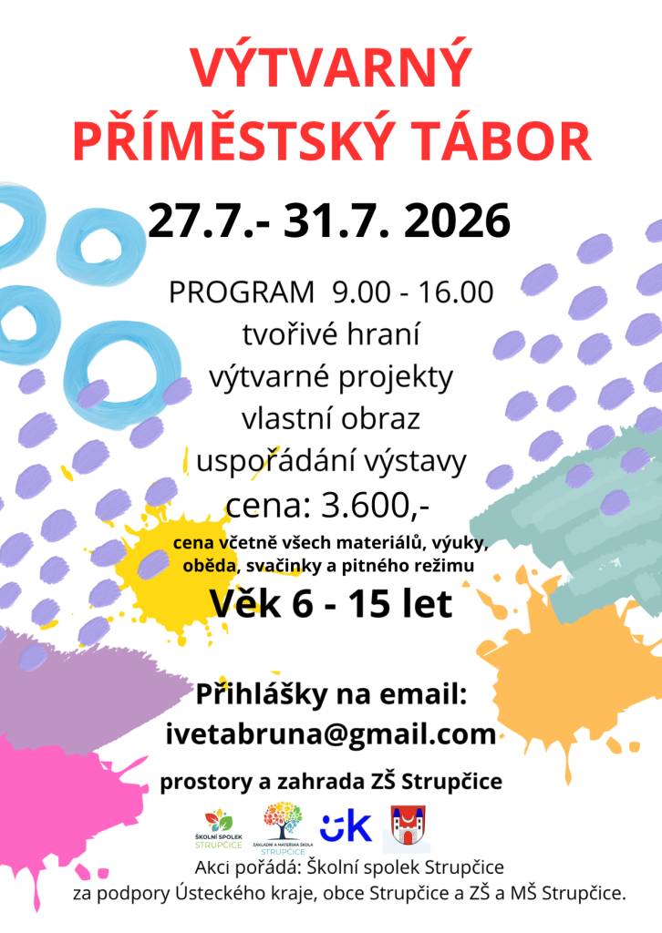 Příměstský tábor pro děti od 6 do 15 let. Od 27.7. do 31.7.2026 v prostorech a zahradě školy.