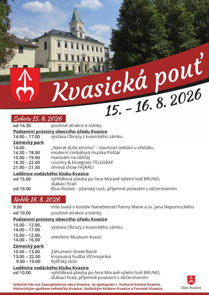 Tradiční Kvasická pouť proběhne ve dnech 15. - 16.8.2026.