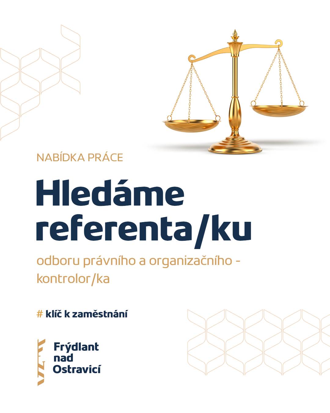 Přidejte se k týmu Městského úřadu Frýdlant nad Ostravicí.   📍 Místo výkonu práce: Frýdlant nad Ostravicí 🕒 Pracovní poměr: na dobu neurčitou 📅 Nástup: srpen 2026 nebo dle dohody   👉 Požadujeme minimálně středoškolské vzdělání s maturitou nebo vyšší odborné vzdělání, vysokoškolské vzdělání se zaměřením na ekonomii, veřejnou správu nebo právo je výhodou.   🎁 Nabízíme 5 týdnů dovolené, 4 sick days, příspěvky ze sociálního fondu, příspěvek na penzijní pojištění i další zaměstnanecké benefity.  📬 Přihlášky přijímáme do 3. srpna 2026 do 10.00 hodin.   🌐 Podrobné informace o pracovní pozici, požadavcích i způsobu podání přihlášky naleznete zde: 👇