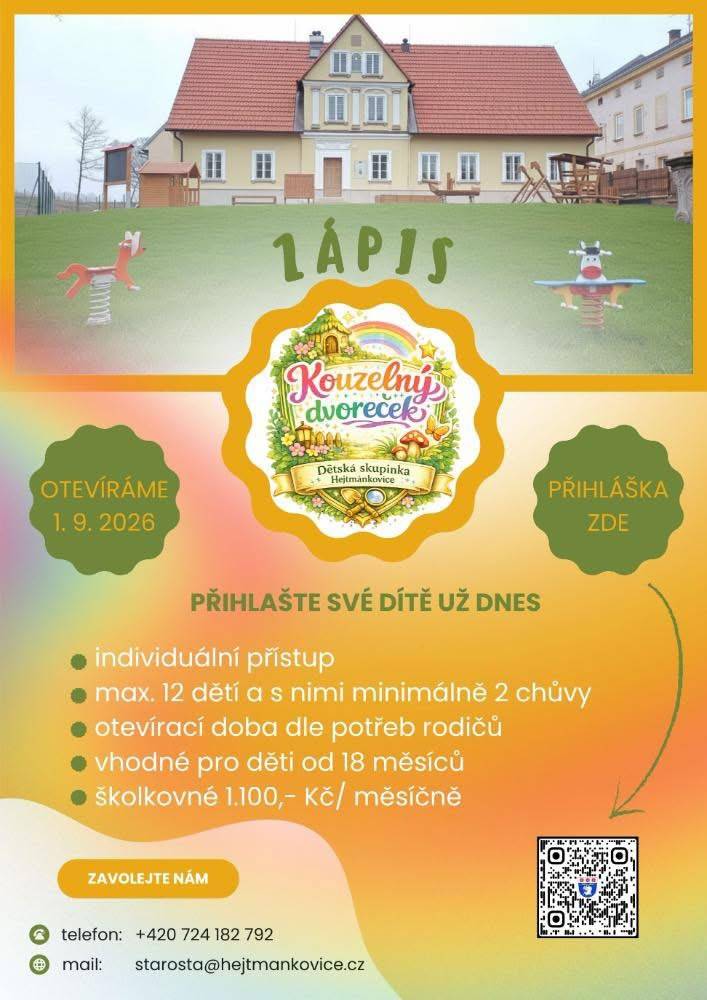 zápis dětí do dětské skupiny v Hejtmánkovicích