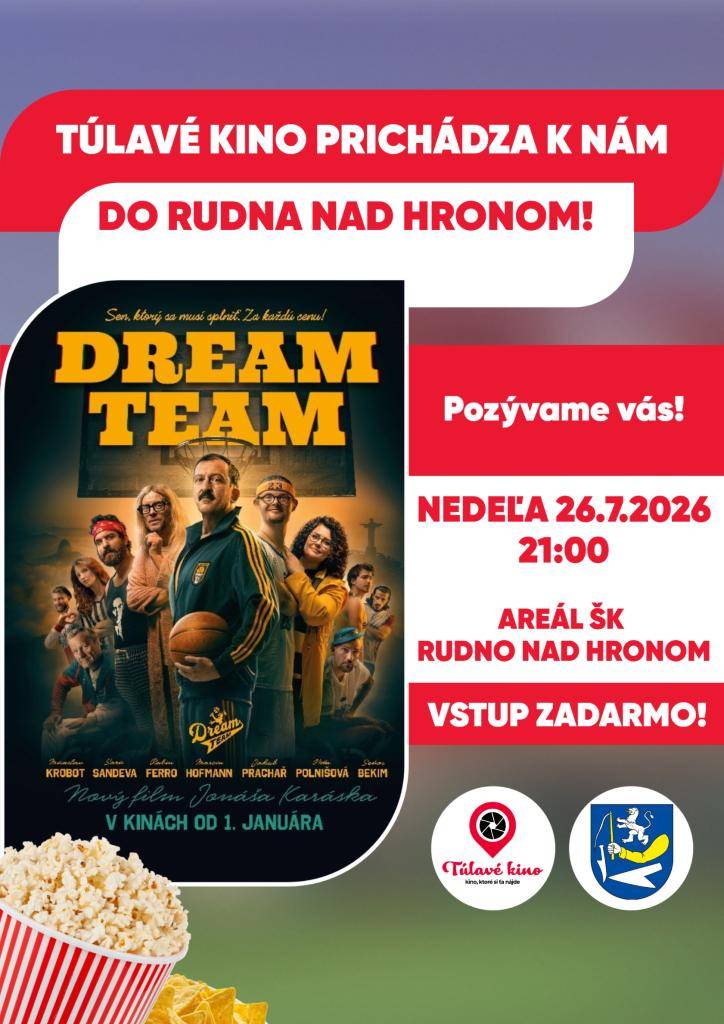 V nedeľu 26.7.2026 od 18-tej na ihrisku ŠK.   Premietanie filmu od 21-tej.