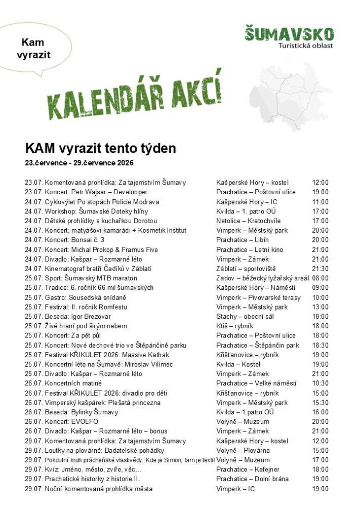 Kalendář akcí pro 30. týden 2026