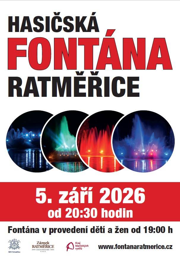 I v roce 2026 se hasičská fontána v Ratměřicích uskuteční v první zářijovou sobotu. Stejně jako vloni se nejdříve svým vystoupením představí děti, poté ženy a hlavní program vypukne ve 2é,30 hodin. Těšíme se na vaši návštěvu.