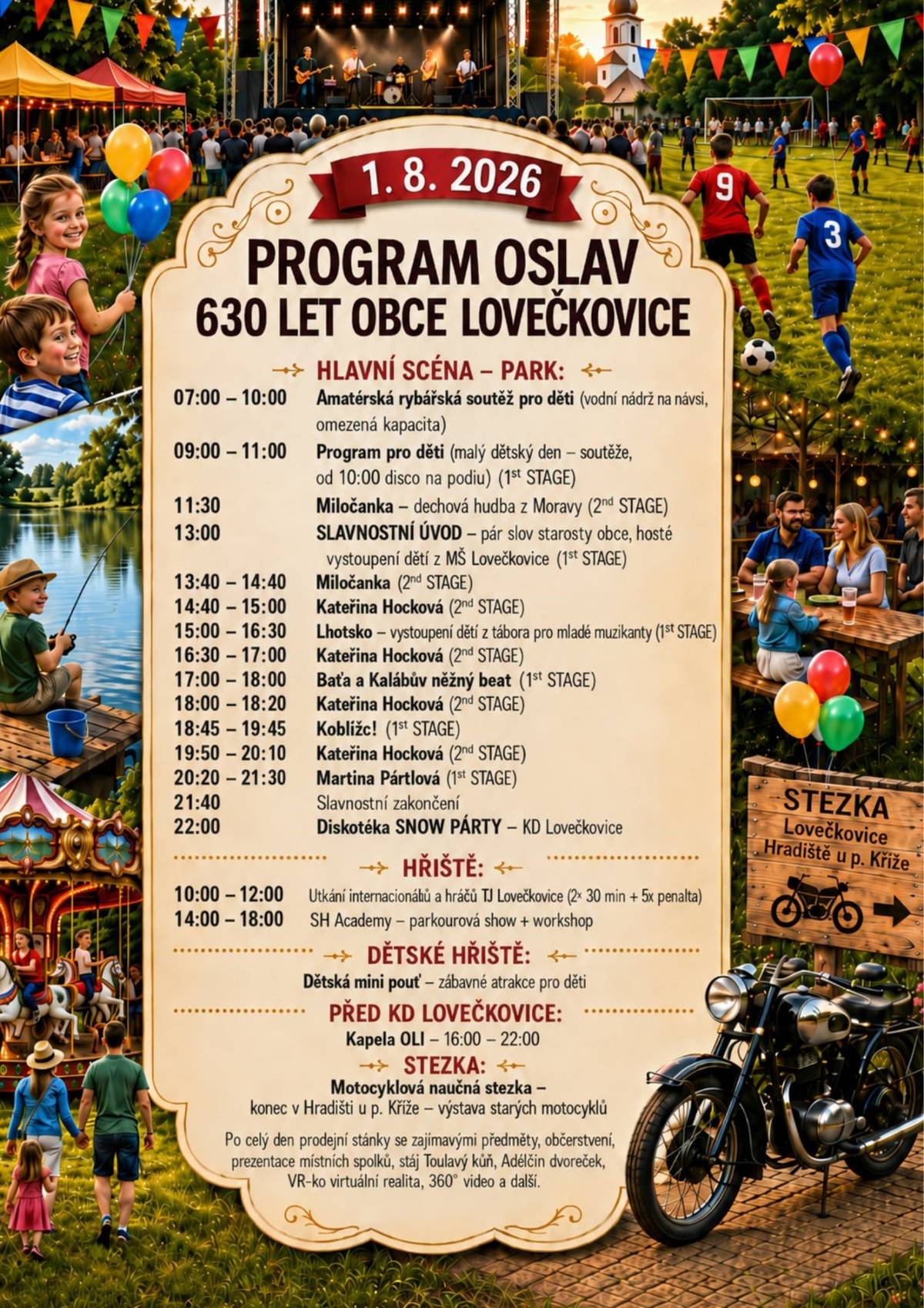 Zveme všechny na Oslavu obce Lovečkovice 630 let od první zmínky 1. srpna 2026. Po celý den program pro všechny věkové kategorie. Program v příloze. Pokud nemáte aplikaci Munipolis, doporučujeme si ji stáhnout.