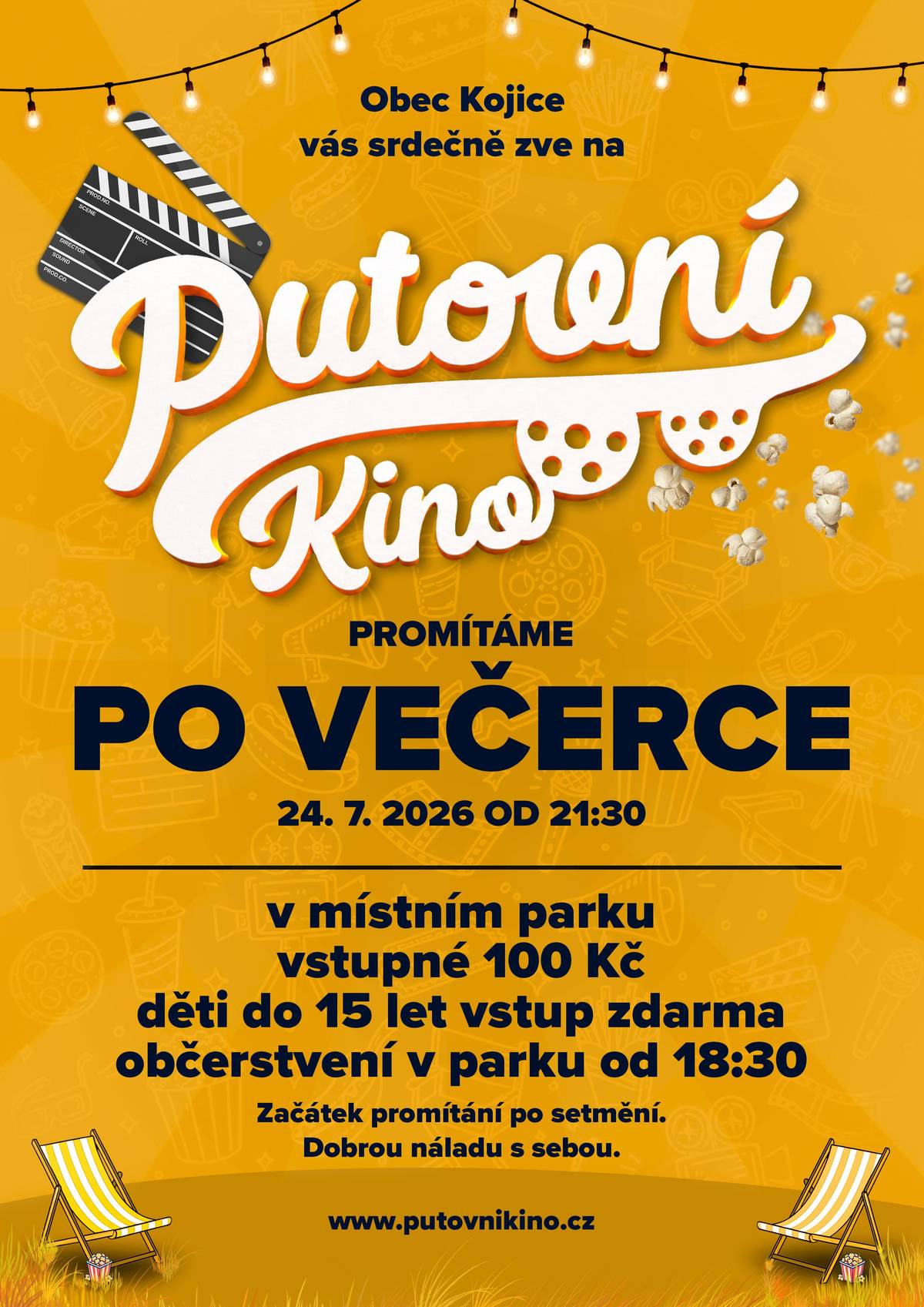 Putovní kino v pátek 24.7.2026 v Kojicích od 21:30 hodin.