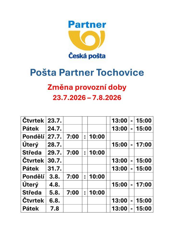 čtvrtek 23.7.2026 - pátek 7.8.2026