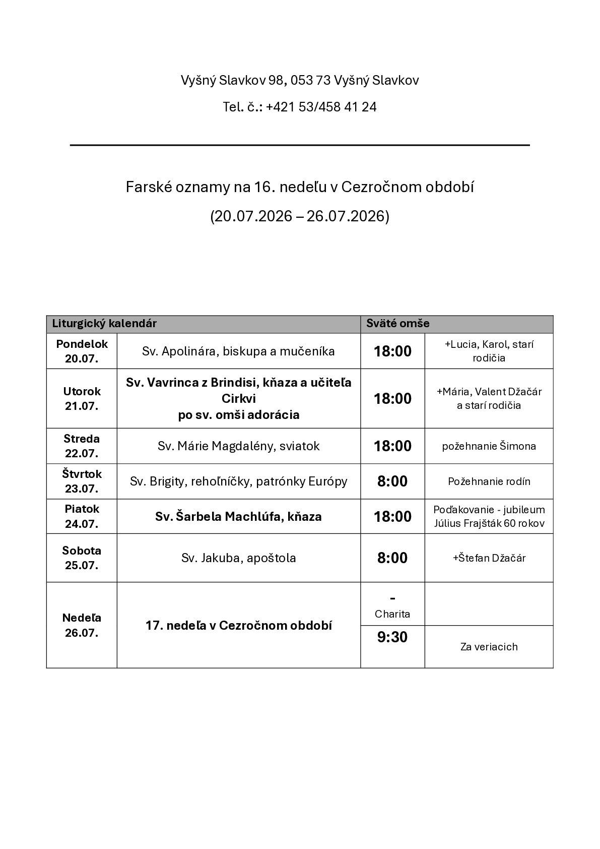 Farské oznamy na 30. týždeň
