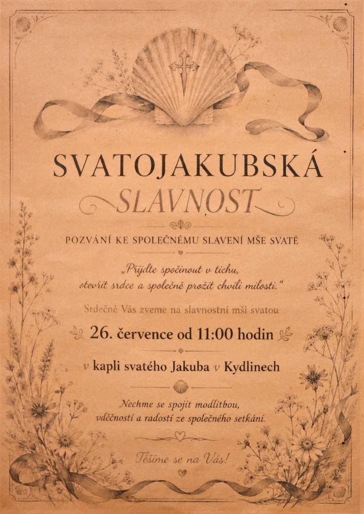 V neděli 26.7.2026 se bude v Kydlinech u kaple svatého Jakuba od 11.00 hod. konat společné slavení mše svaté.