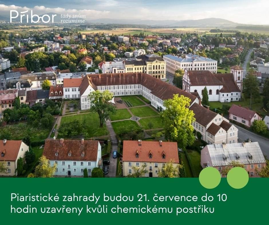 Piaristické zahrady budou 21. července do 10 hodin uzavřeny kvůli chemickému postřiku. Děkujeme za pochopení.