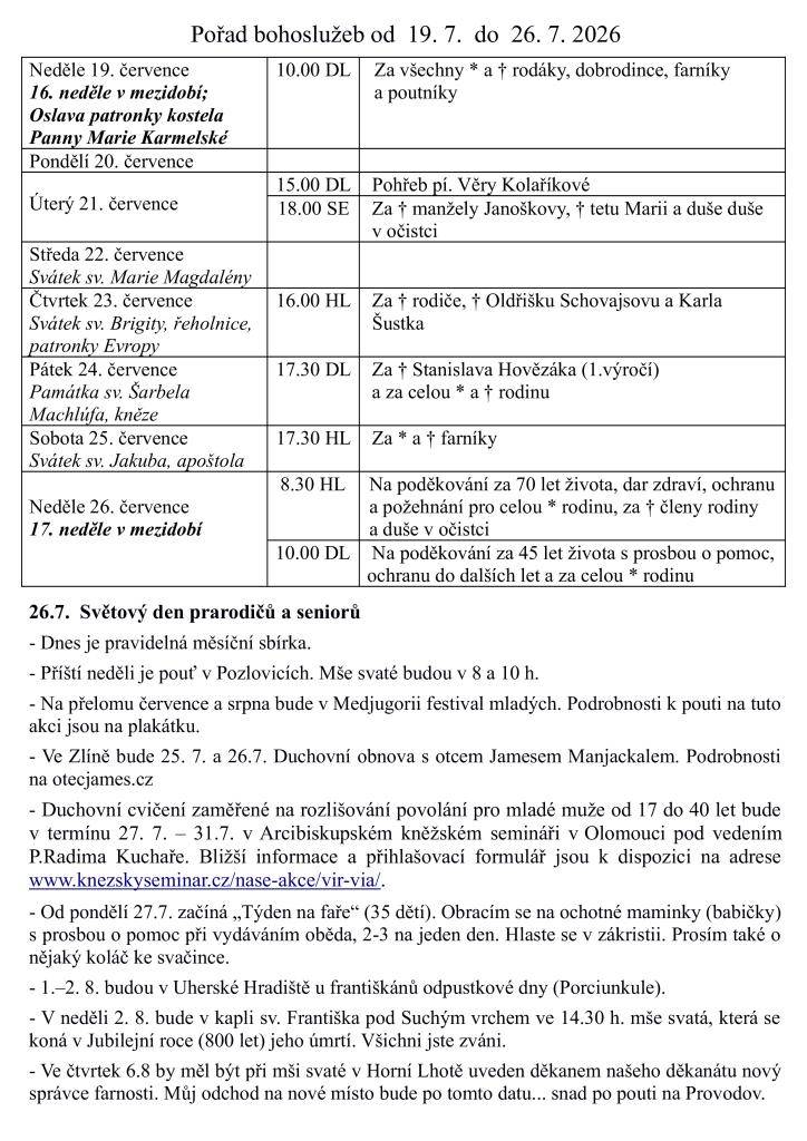 Pořad bohoslužeb a duchovních akcí v tomto týdnu.
