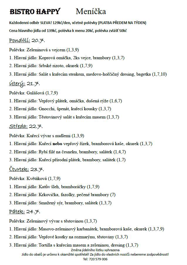 Vážení a milí spoluobčané, Happy Bistro vás zve na polední menu.