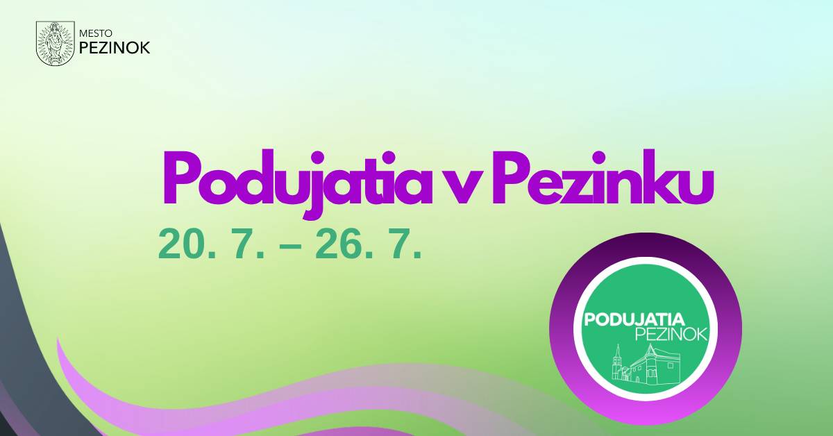 Aj v tomto týždni prinášame prehľad podujatí, ktoré sa uskutočnia v Pezinku a ponúknu pestrý program pre všetky vekové kategórie. Čakajú vás koncerty, divadlo, športové podujatia, tvorivé aktivity pre deti aj zaujímavé výstavy, pričom sa začínajú aj Majstrovské kurzy Eugena Suchoňa organizované v rámci renomovaného festivalu Viva Musica!, ktoré do mesta opäť privedú mladé hudobné talenty. Pocta Milanovi Lasicovi - Bratislava Hot Serenaers s Richardom Autnerom   20. 7. 2026 o 20.00 hod., Šimák zámok Pezinok Org. Šimák Zámok Pezinok https://vstupenky.zamokpezinok.sk/event/Pocta-Milanovi-Lasicovi-Bratislava-Hot-Serenaders-s-RAutnerom?imedium=timeline   Prázdninové utorky v knižnici – Kameň Oto s Hedvigou Gutierez. Kameň úplne iný od všetkých ostatných kameňov. Workshop pre deti 6 – 10 rokov. 21. 7. 2026 o 10.00 hod., Malokarpatská knižnica, Holubyho 5 Org. Malokarpatská knižnica v Pezinku Vyhodnotenie súťaže Do práce na bicykli v Pezinku  21. 7. 2026 o 13.30 hod., sobášna sieň MsÚ Pezinok Org. mesto Pezinok Sandra na zámku 80´s – Dva koncerty slávnej nemeckej popovej speváčky na nádvorí zámku 21. 7. a 22. 7. 2026 o 20.00 hod., Šimák zámok Pezinok Org. Šimák Zámok Pezinok https://vstupenky.zamokpezinok.sk/event/SANDRA-na-zamku-80s?imedium=timeline Komunitné tréningy – Spoločné tréningy pre všetkých zadarmo 23. 7. 2026 o 18.03 hod., Aktívny park Za hradbami PezinokOrg. Človek 2.0 KULTÚRNE LETO: TÚLAVÉ DIVADLO: DON QUIJOTE – Slávny príbeh španielskeho spisovateľa Miguela Cervantesa o rytierovi a smutnej postavy a jeho vernom sluhovi v podaní dvojice Jakub Nvota a Kamil Žiška. Hrá Túlavé Divadlo. 24. 7. 2026 o 19.00 hod., pešia zóna na Radničnom námestí   Org. mesto Pezinok KULTÚRNE LETO: NINOS LATINOS – Latino škola tanca, tanečný večer 25. 7. 2026 o 19.00 hod., pešia zóna na Radničnom námestí   Org. mesto Pezinok Západ slnka na veži – Zažite letný západ slnka na veži Dolného kostola 25. 7. 2026 o 19.45 hod., Kostol Premenenia Pána v Pezinku (Dolný kostol) na Holubyho ul Prihlasovanie u Matúš Snoha, tel. 0902 586 142 49. ročník Malokarpatský strapec ROZÁLKA CUP GRAND PRIX – 4. kolo pretekov v parkúrovom skákaní. 25. – 26. 7. 2026, Areál Zdravia Rozálka Org. Tatra United Corporation a. s., Viac na https://www.rozalka.sk/kalendar-pretekov PAV PEZINSKÁ BABA 2026 – MSR v pretekoch automobilov do vrchu 25. – 26. 7. 2026, Pezinská Baba Org. oz Baba Slovakia Viac na www.babaslovakia.sk KULTÚRNE LETO: VEĽKÝ TREKS – Divadelné predstavenie o dinosauroch, ktoré je plné dobrodružstva, spevu a zážitku 26. 7. 2026 o 17.00 hod., pešia zóna na Radničnom námestí   Org. mesto Pezinok Majstrovské kurzy Eugena Suchoňa  26. 7. – 1. 8. 2026, ZUŠ E. Suchoňa v Pezinku Org. Viva Musica v spolupráci s ZUŠ E. Suchoňa, mesto Pezinok  Výstavy: ORNAMENT – Prevzatá výstava z Kysuckého múzea v Čadci 5. 3. – 31. 8. 2026, Malokarpatské múzeum  Org. Malokarpatské múzeum v Pezinku  Ženský zákon – rurálny feminizmus - Výstava na mlyne 22. 3. – 27. 9. 2026. Schaubmarov mlyn Org. SNG, Schaubmarov mlyn Jaroslav Prokop: Portrét jednoho hudebního festivalu aneb Pezinok 1976 – Výstava fotografií   20. 5. – 30. 9. 2026, DK Pezinok Org., mesto Pezinok Ján Štrba: Koncerty mladosti Pezinok 1976-2026 – Výstava fotografií pezinského autora Jána Štrbu 4. 6. – 30. 9. 2026, Mestské múzeum v Pezinku Org. Mestské múzeum v Pezinku KRAJINA DUŠE – Ateliér krásy a maľby ARTEVIA 9. 6. – 30. 9. 2026, dolný foyer DK Pezinok  Org. mesto Pezinok a ARTEVIA KERAMIKÁRSKY MAJSTER RUDOLF BARČÍK – Výstava zbierky keramického majstra 11. 6. – 31. 8. 2026, Malokarpatská knižnica v Pezinku, Holubyho 5 Org. Malokarpatská knižnica v Pezinku v spolupráci so SNM-Múzeum Ľudovíta Štúra v Modre