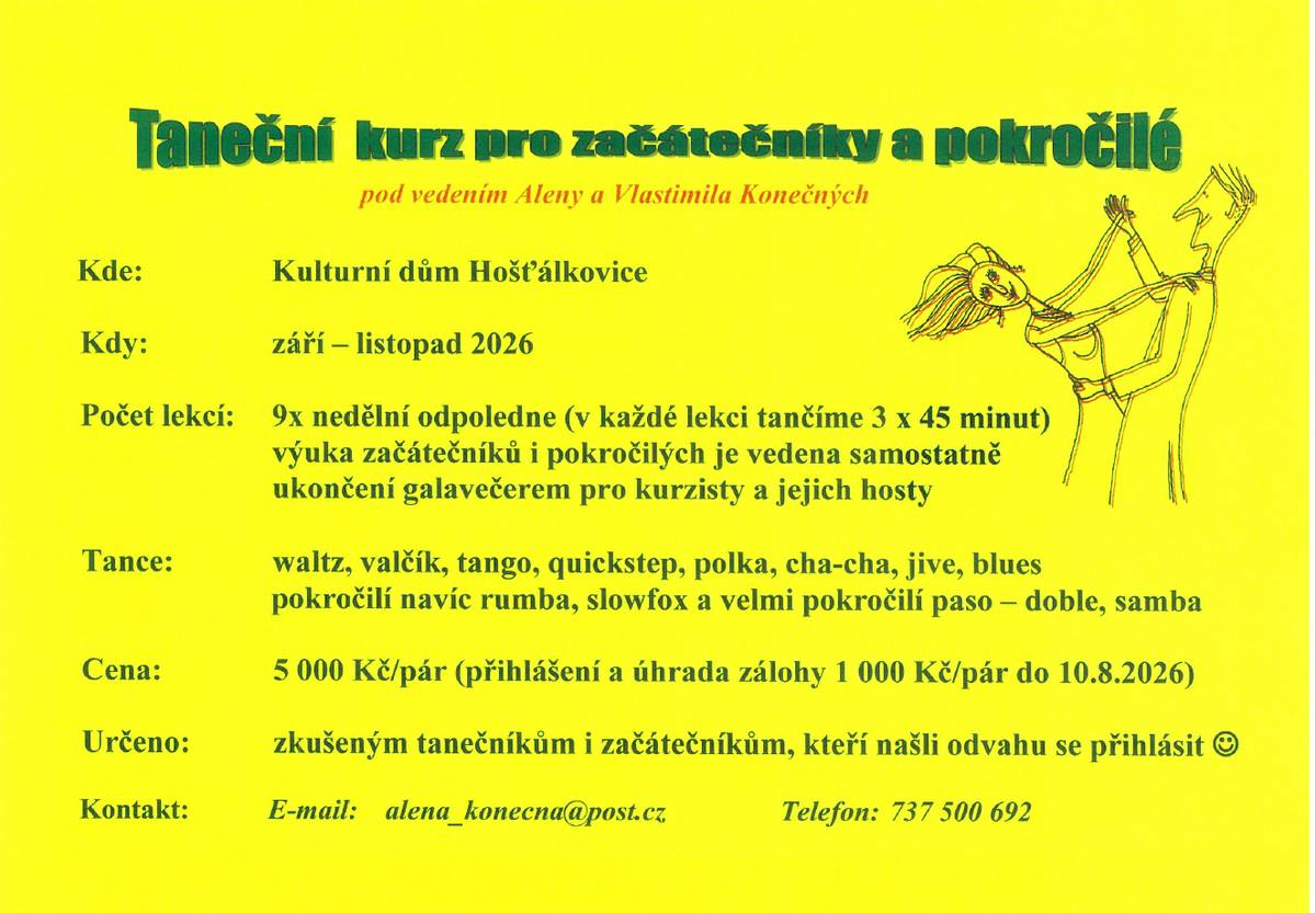 Chcete ovládnout parket, 💃🕺  zlepšit si kondici nebo jen zažít skvělý večer ve dvou? 👩❤️👨 Naše taneční kurzy jsou otevřené pro všechny – bez ohledu na věk nebo předchozí zkušenosti. Přijďte si užít skvělou hudbu, profesionální vedení a přátelskou atmosféru.
