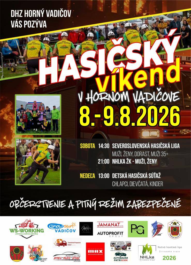 DHZ Horný Vadičov Vás pozýva na Hasičský víkend 8.8. a 9.8.2026.
