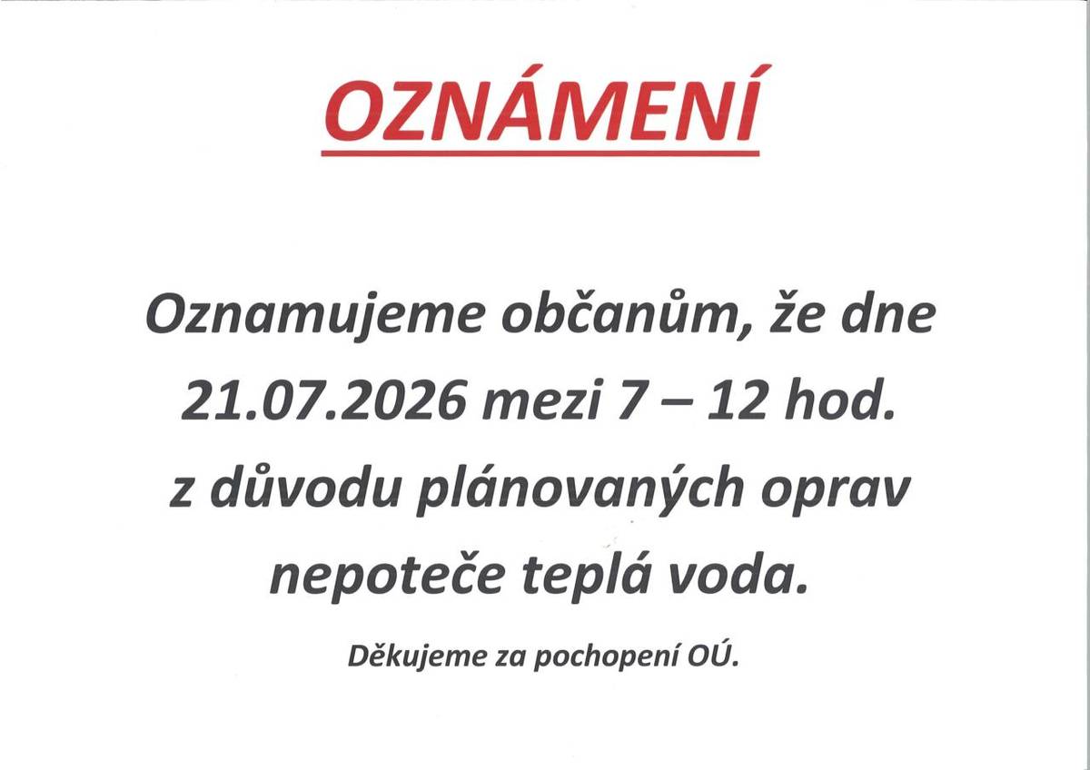 Z důvodu plánovaných oprav nepoteče teplá voda dne 21.7.2026