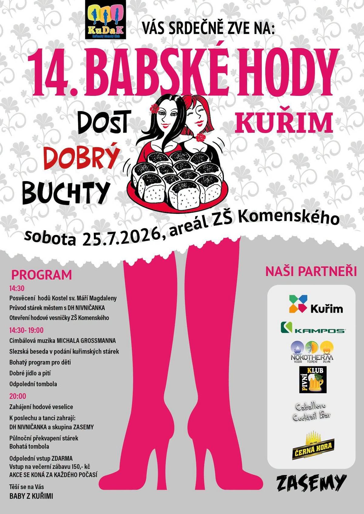 Už tuto sobotu 25. července se v Kuřimi uskuteční 14. ročník Babských hodů, které pro vás připravuje KUDAK. Těšit se můžete na bohatý doprovodný program, živou hudbu, taneční vystoupení, občerstvení i skvělou hodovou atmosféru. Více informací najdete zde: https://fb.me/e/4NI7psUMw  Přijďte si společně užít další ročník této oblíbené kuřimské tradice.