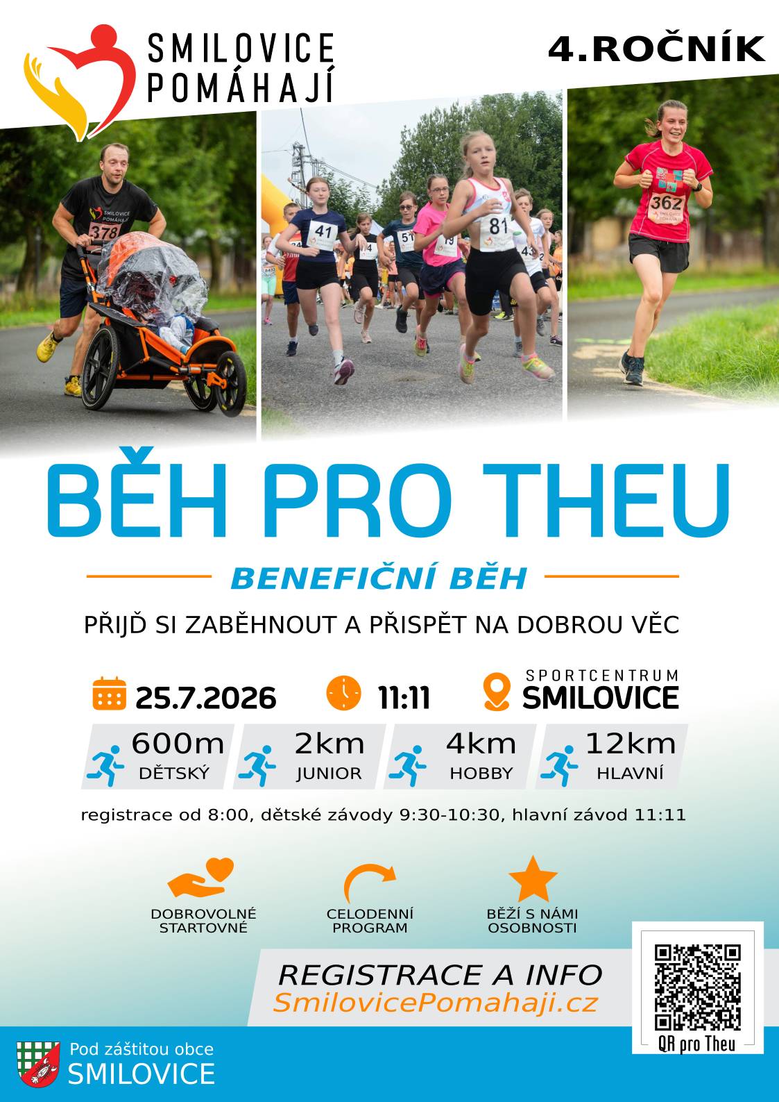Přijď si zaběhnout, podpořit dobrou věc a užít si den plný sportu, zábavy a skvělé atmosféry. 📅 25. 7. 2026 📍 Sportcentrum Smilovice ⏰ Registrace od 8:00 | Hlavní závod v 11:11 Každý krok pomáhá. Přijď podpořit Theu a staň se součástí akce, která spojuje sport s pomocí druhým. 📲 Registrace a více informací: SmilovicePomahaji.cz