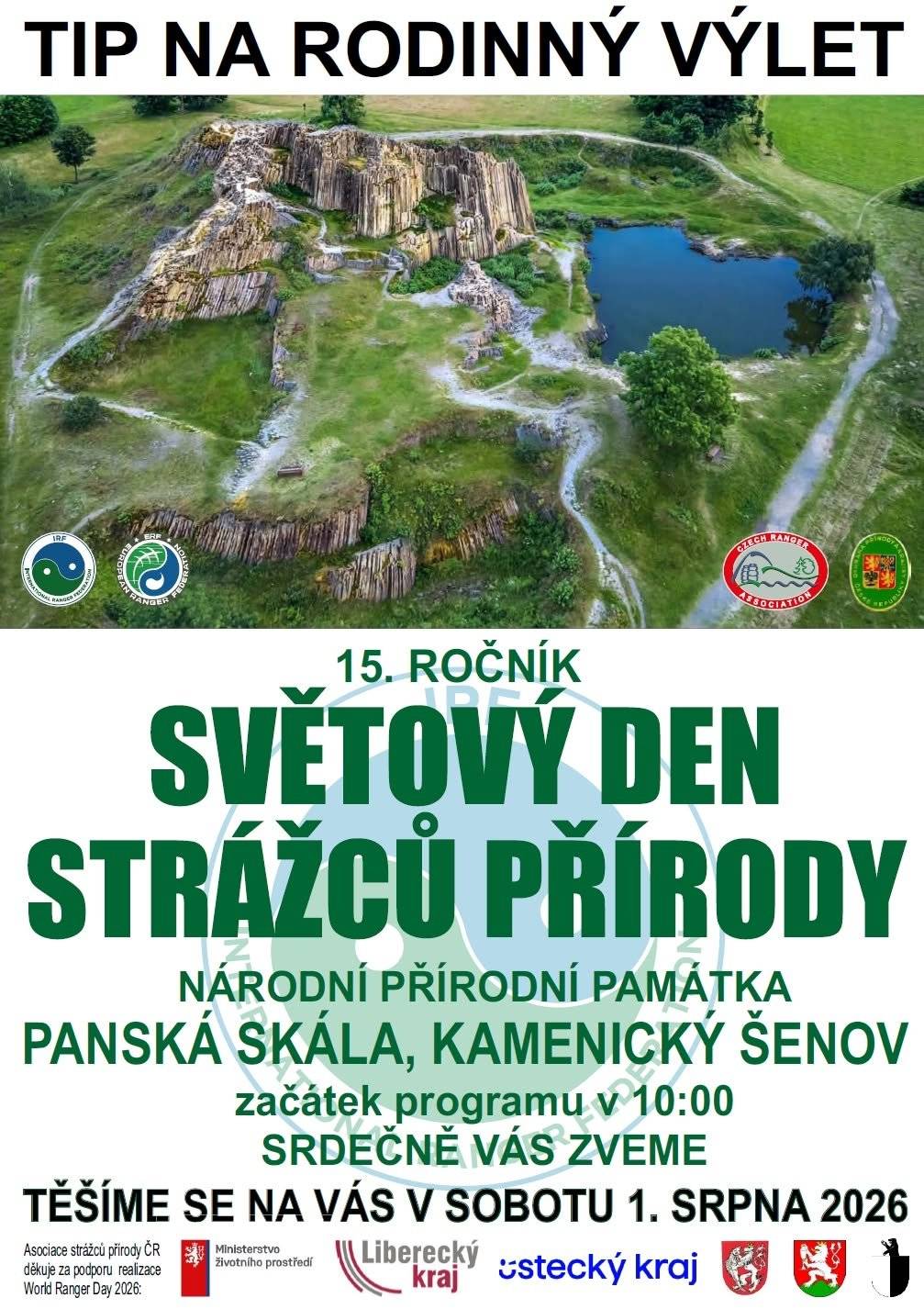 Sdílíme pozvánku na 15. ročník Světového dne strážců přírody, který se uskuteční v sobotu 1. srpna 2026 u národní přírodní památky Panská skála u Kamenického Šenova. Tato tradiční akce nabídne program plný ukázek práce strážců, ekologických aktivit a zábavy pro celou rodinu. 🌿 https://www.strazci-prirody.cz/2026/02/svetovy-den-strazcu-prirody-world-ranger-day-2026/