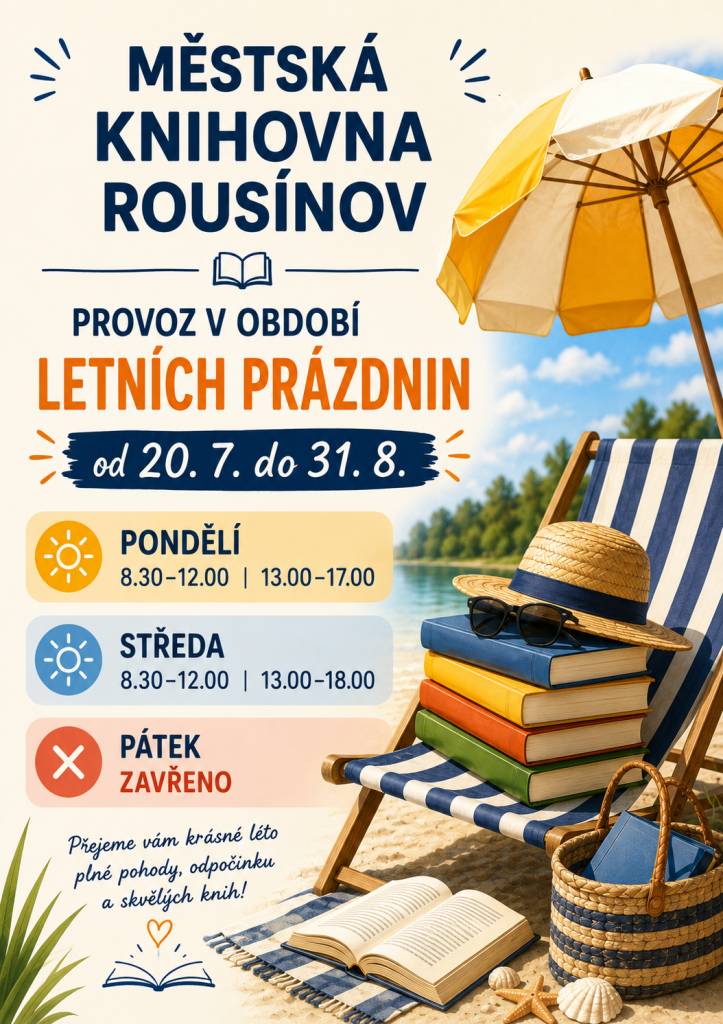 Rousínovská knihovna je po povinné revizi od 20. července opět otevřena. Během letních prázdnin uvítá čtenáře vždy v pondělí a ve středu. Obvyklá provozní doba včetně pátků bude od září.