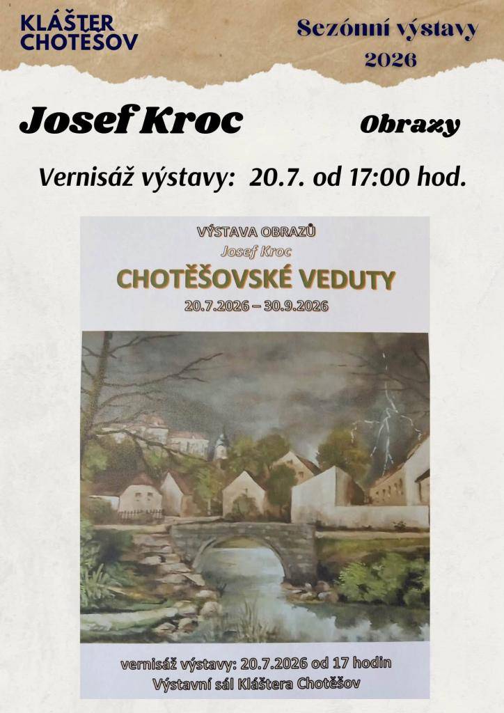 V pondělí 20.7.2026 od 17:00 vernisáž výstavy obrazů pana Josefa Kroce