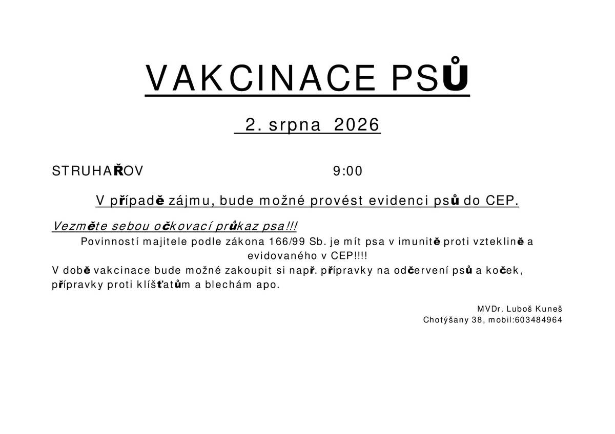 proběhne 2.8.2026 od 9 hodin ve Struhařově.