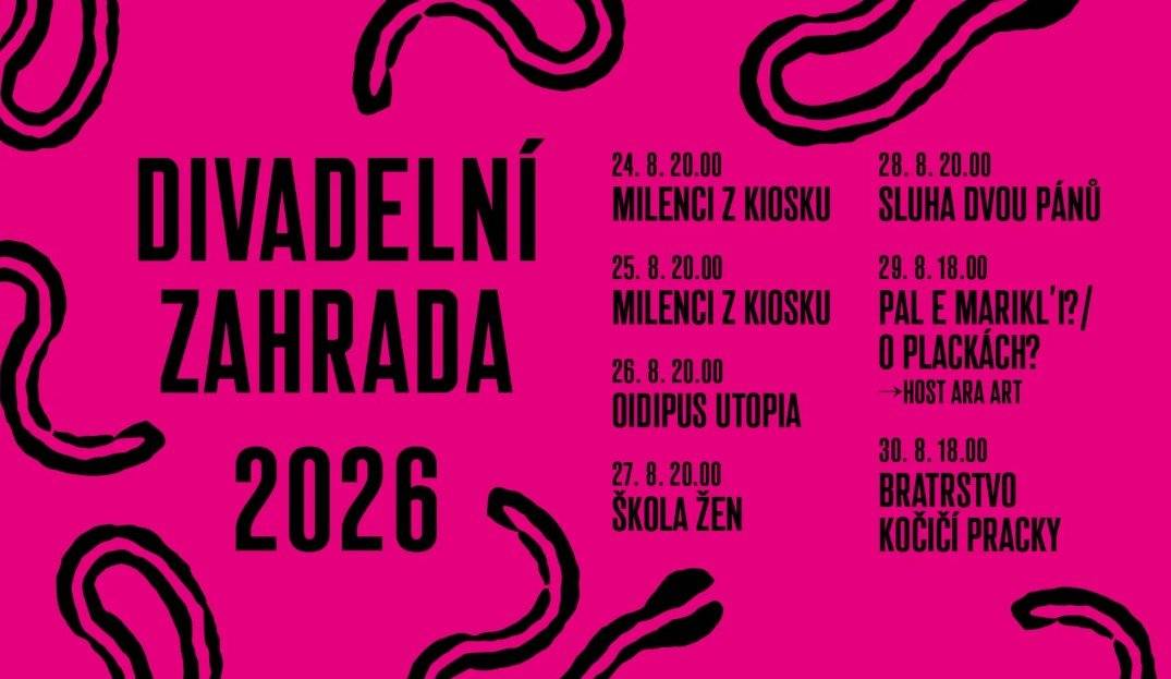 V pondělí 24. srpna startuje Divadelní zahrada Činoherního studia. Čeká Vás sedm divadelních večerů pod širým nebem v areálu Českého rozhlasu Sever. Tak si rozhodně nezapomeňte koupit vstupenky včas.  PROGRAM DIVADELNÍ ZAHRADY: 24. 8. 20.00 — Milenci z kiosku 25. 8. 20.00 — Milenci z kiosku 26. 8. 20.00 — Oidipus Utopia 27. 8. 20.00 — Škola žen 28. 8. 20.00 — Sluha dvou pánů 29. 8. 18.00 — Pal e marikl’i? / O plackách? 30. 8. 18.00 — Bratrstvo kočičí pracky Vstupenky pořídíte již nyní na www.vstupenkyusti.cz.