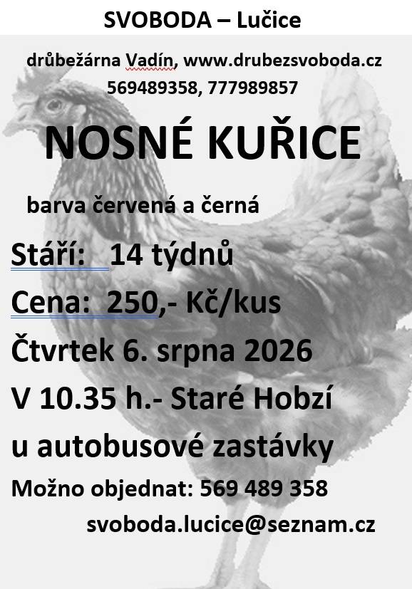 Drůbežárna Svoboda v Lučicích se zaměřuje na chov a prodej kuřic. Pro více informací o nabídce a službách navštivte jejich webové stránky.