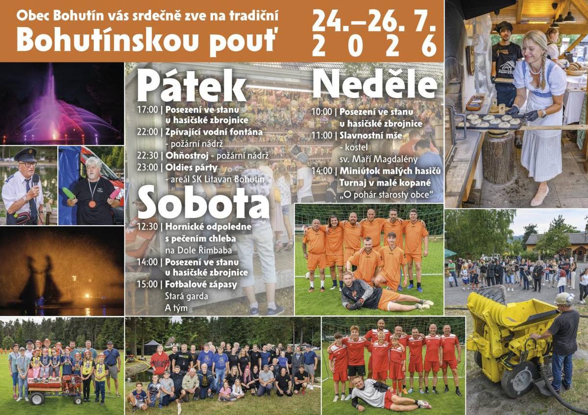 Pouťove oslavy se uskuteční o víkendu 24. 7. - 26. 7. 2026. Přijďte se pobavit, každý si určitě najdete něco, co vás bude zajímat či bavit.