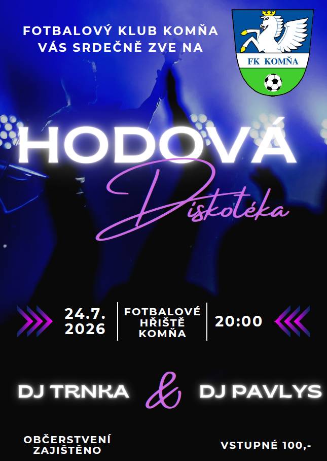 v pátek 24.7. 2026 od 20:00 hodin na fotbalovém hřišti