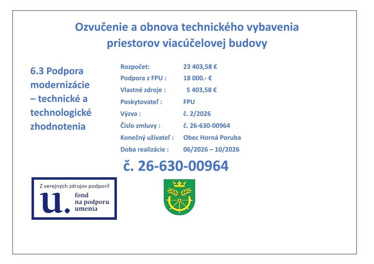 Ozvučenie a obnova technického vybavenia priestorov viacúčelovej budovy