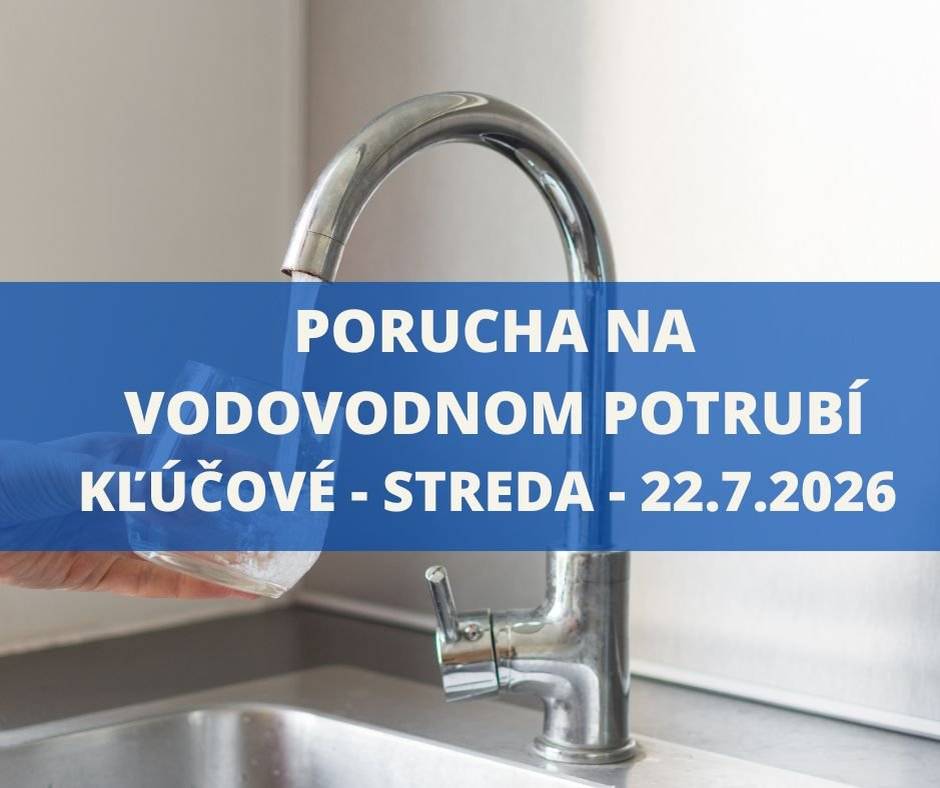 📢Regionálna vodárenská spoločnosť Vlára-Váh Nemšová oznamuje občanom, že z dôvodu poruchy na vodovodnom potrubí bude v stredu 22.7.2026, v čase od 11:00 hod. do odstránenia poruchy, odstavený prívod pitnej vody na uliciach: 📍Trenčianska, 📍Sadová, 📍Slnečná, 📍IBV Pod Horou...