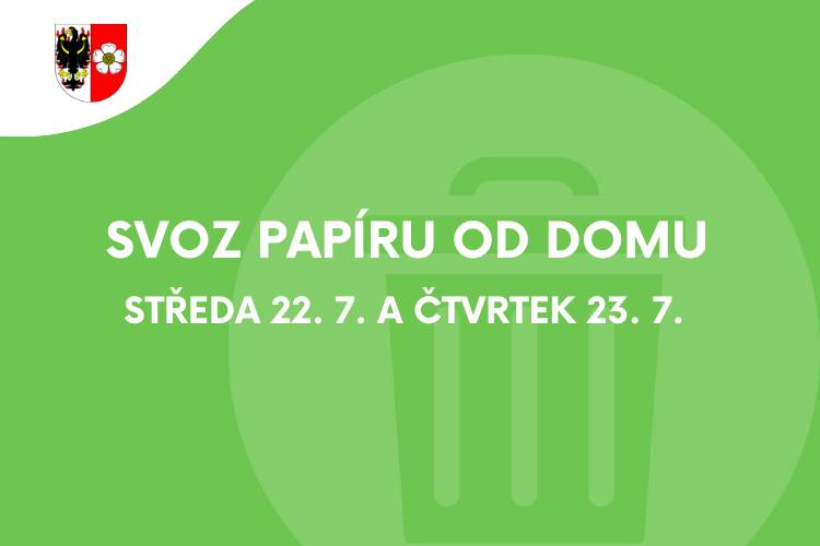 Zítra (ve středu 22. 7.) a pozítří (ve čtvrtek 23. 7.) bude standardně probíhat svoz papíru od domu.    Věříme, že rozesílání SMS upozornění se již podařilo zprovoznit. Pokud byste přesto žádnou SMS neobdrželi nebo zaznamenali jiný problém, dejte nám prosím vědět na e-mail moravcova@roztoky.cz.