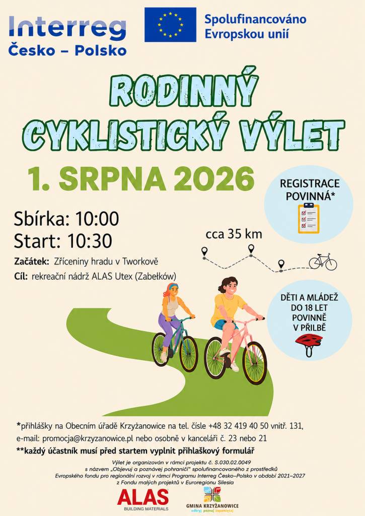Srdečně zveme všechny příznivce aktivního trávení volného času k účasti na cyklistické jízdě, která se uskuteční 1. srpna 2026.