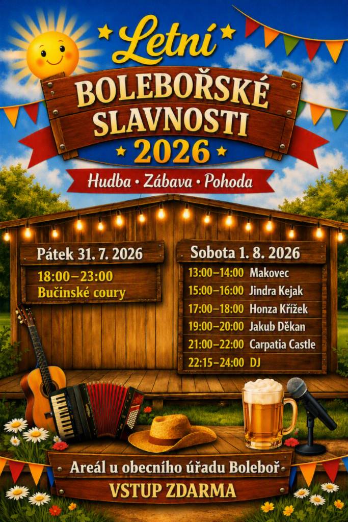 Letní Bolebořské slavnosti  Obecní galerie Nová radnice bude otevřena v programu Bolebořských slavností 31.7. 18:00-20:00 a 1.8. 13:00-15:00. A při hudební přednášce o Beatles 13.8. 18:00-20:00. Možnost zhlédnutí výstavy Dámská jízda.   J.Šporgy
