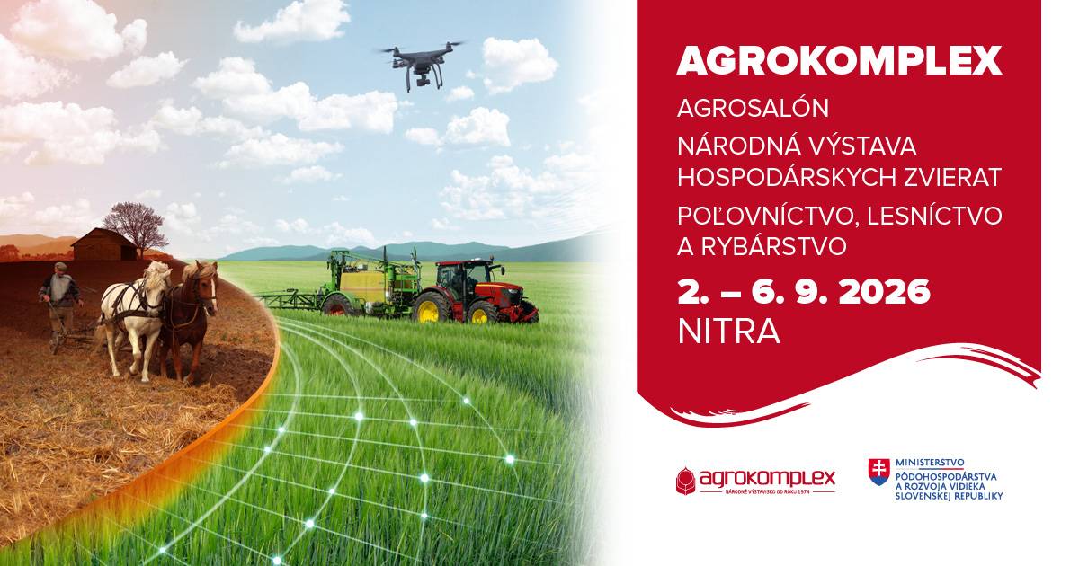 Pozývame vás na 51. ročník výstavy Agrokomplex, ktorá sa koná 2. - 6. septembra 2026, spolu s Národnou výstavou hospodárskych zvierat a výstavou Poľovníctvo, Lesníctvo a Rybárstvo.
