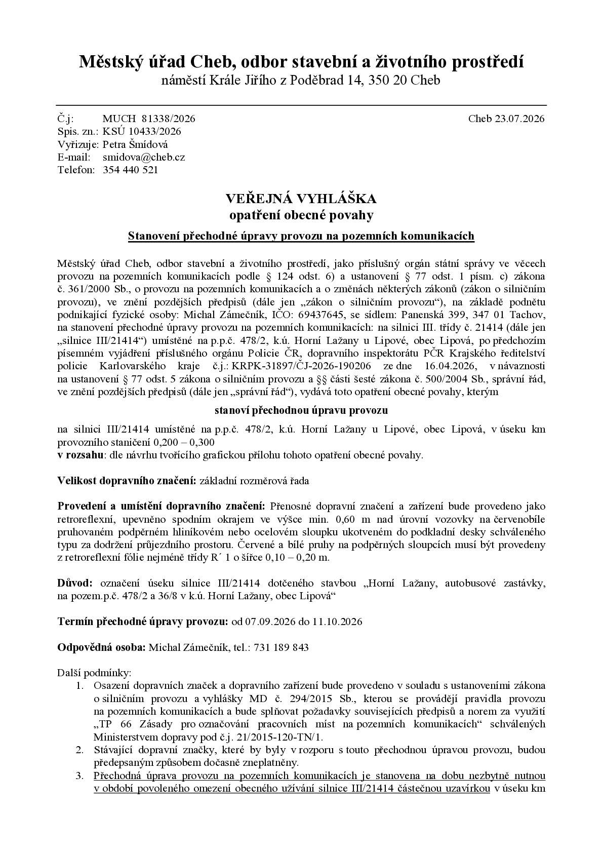 VV OOP Stanovení přechodné úpravy na pozemních komunikacích   viz příloha