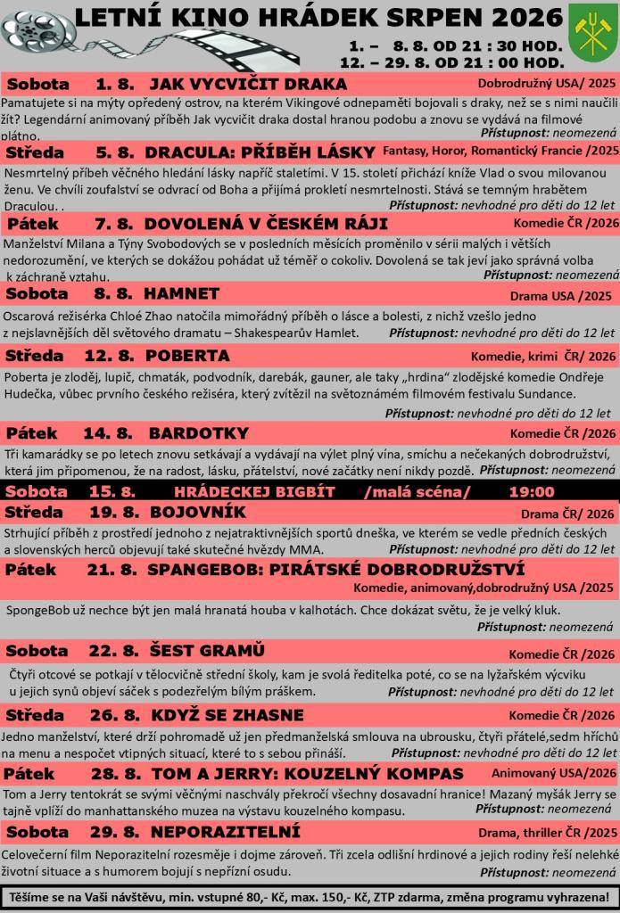 Program letního kina Hrádek/srpe