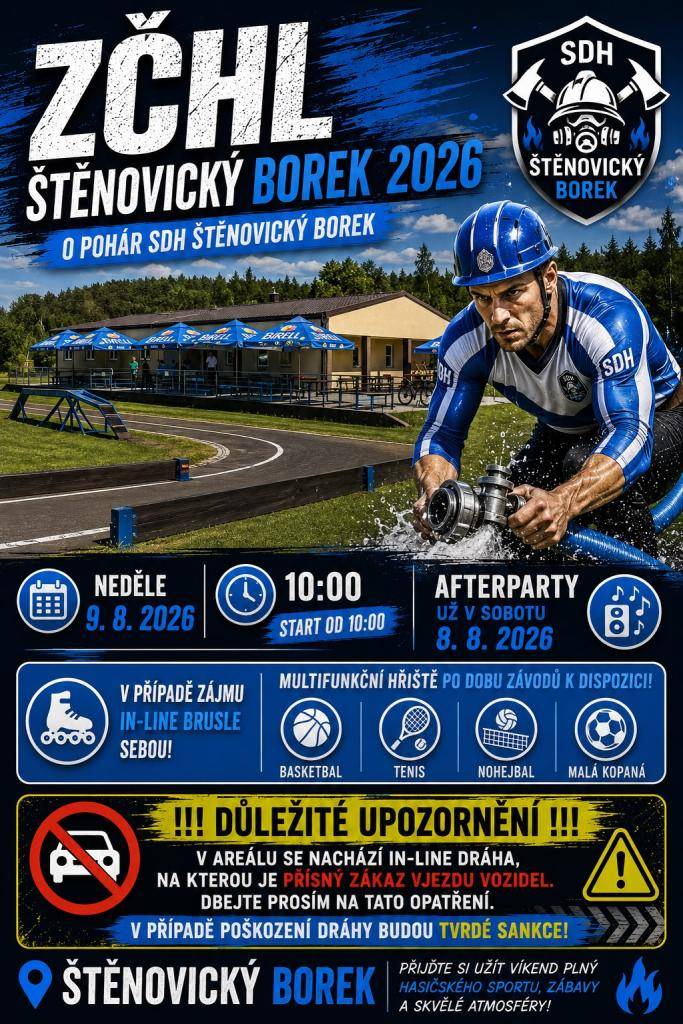 Přijďte držet palce sportovcům v požárním sportu v neděli 9. srpna, start od 10:00 na víceúčelovém hřišti.  Občerstvení připraveno na zázemí.